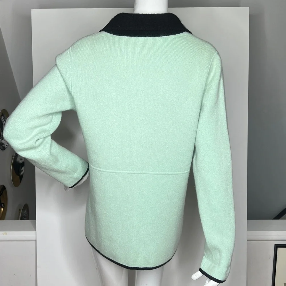 Belford Sz L 100% Cashmere Front Button Cardigan Sweater Jacket Black Teal